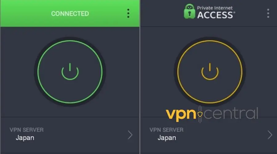 pia vpn connected to japan