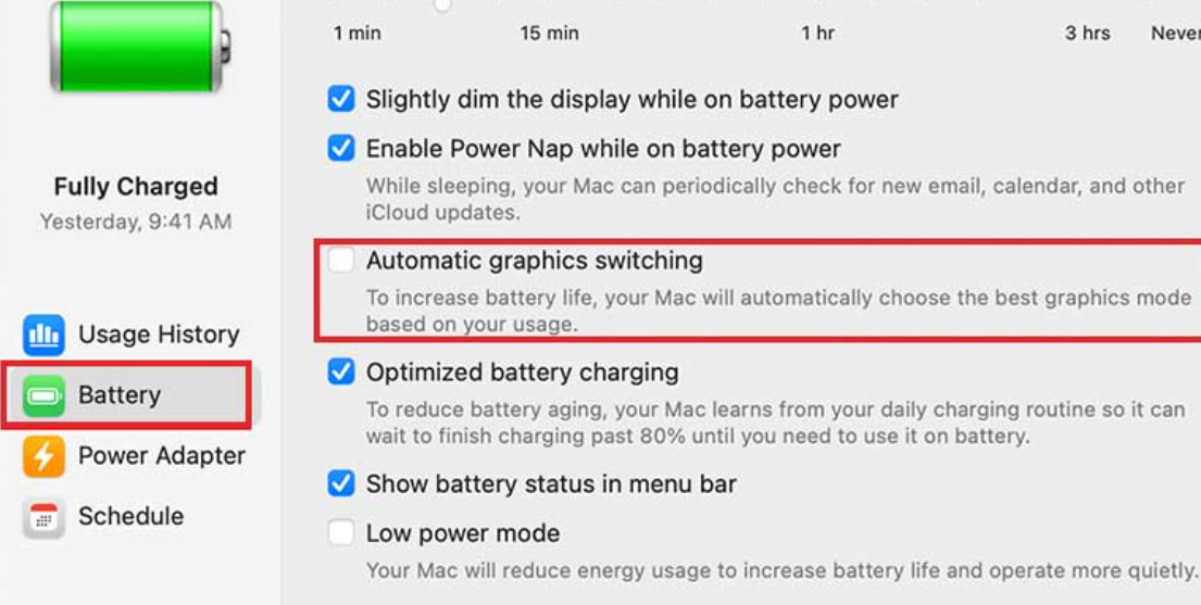 disable macos automatic graphics switching