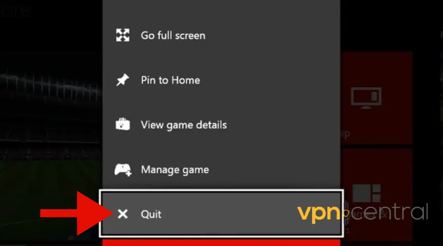 quit option on xbox app options