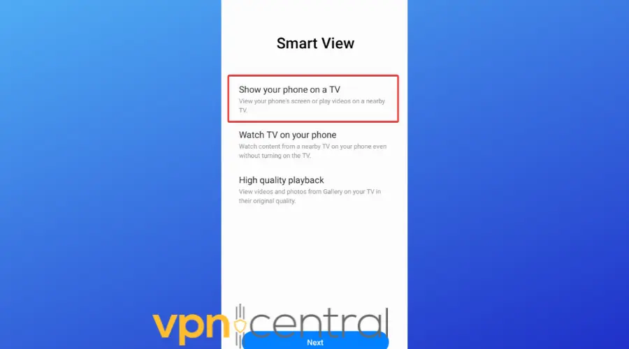 smart view show your phone on a tv option