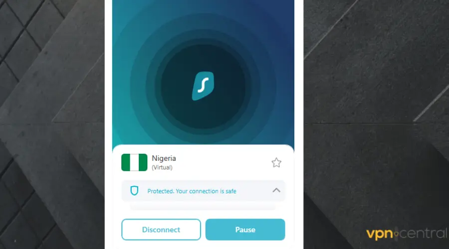 surfshark connected to nigeria