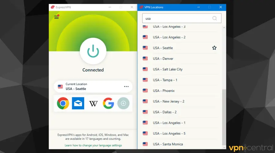 expressvpn user interface with us servers