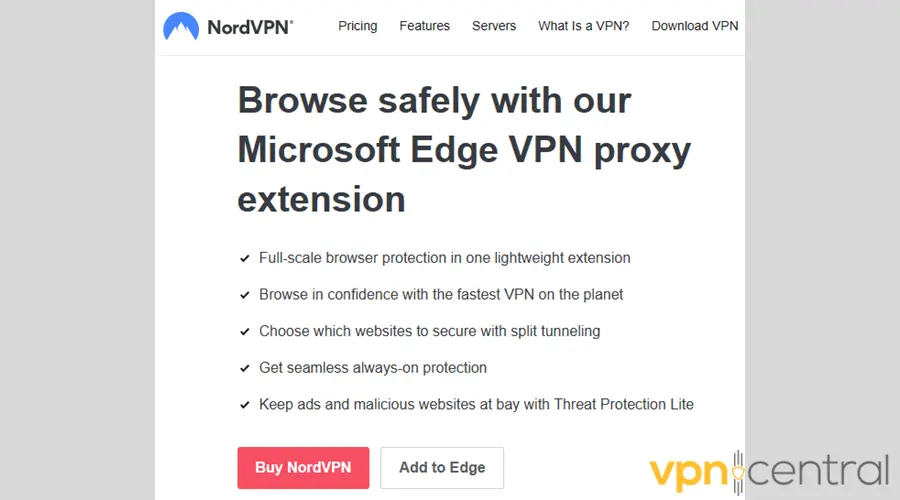 NordVPN for Edge download button