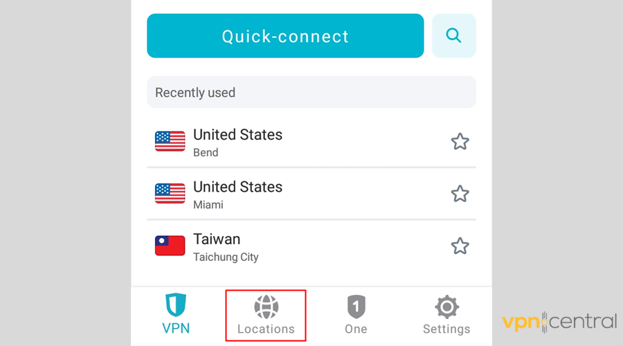Surfshark VPN app dashboard