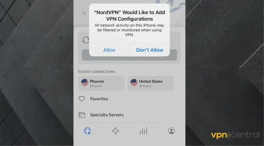 iPhone VPN permission pop-up