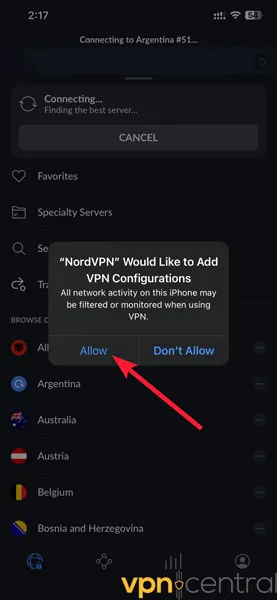 Allowing VPN configurations