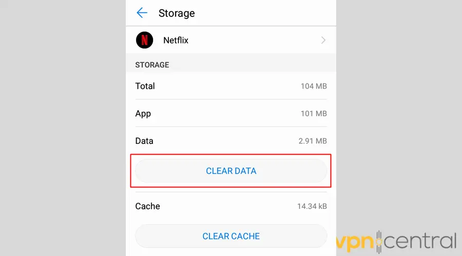 Netflix app Clear Data button in Android settings
