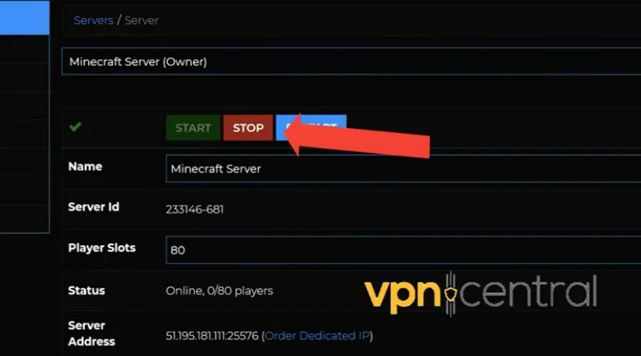 change minecraft server