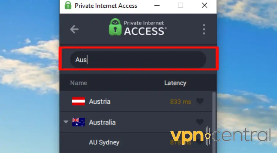 private internet access australian server