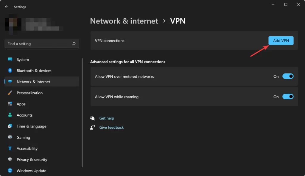 network and internet vpn settings