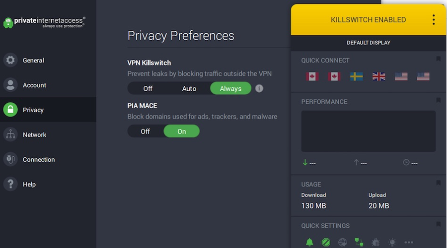 pia vpn privacy preferences
