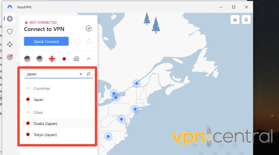 nordvpn connect to jappanese server
