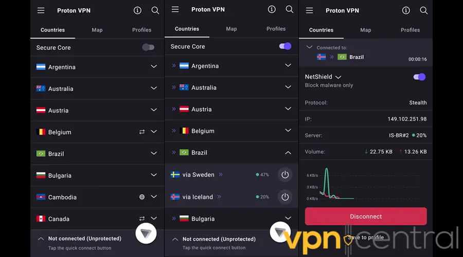 Proton VPN app interface