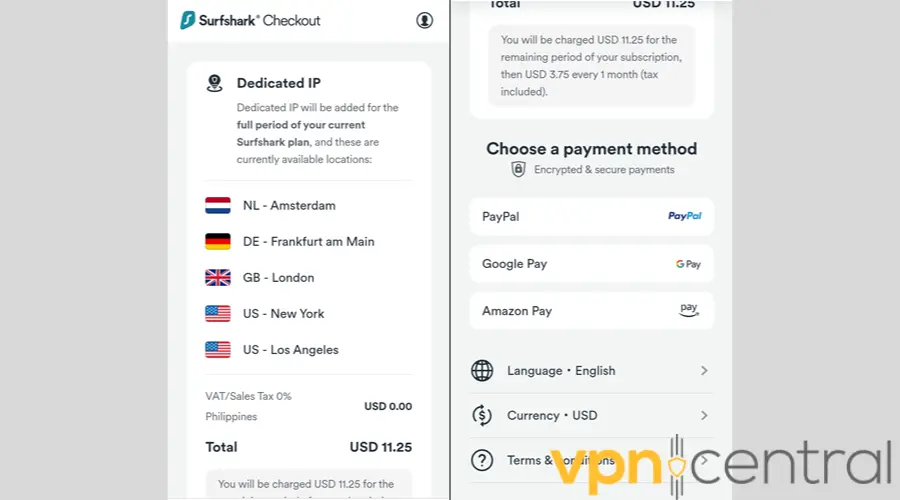 Surfshark VPN checkout page