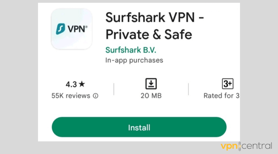 Surfshark VPN for Android install button