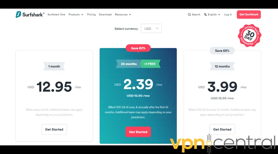 Surfshark VPN pricing plans