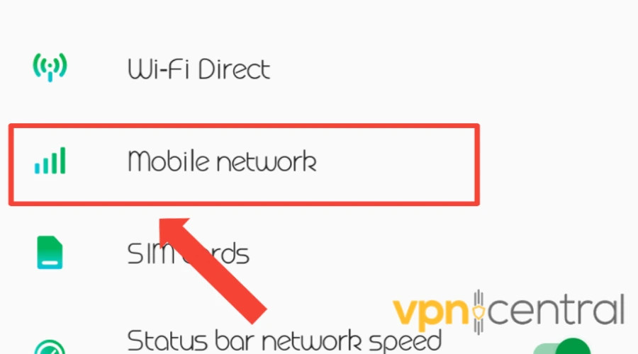 android mobile network select