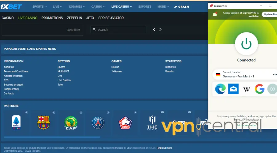1x bet working with expressvpn connected