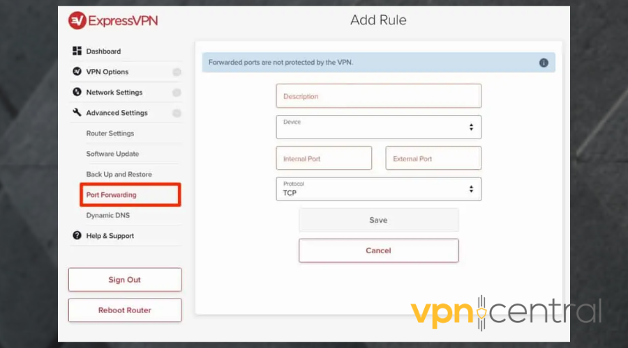 expressvpn port forwarding rules for routers