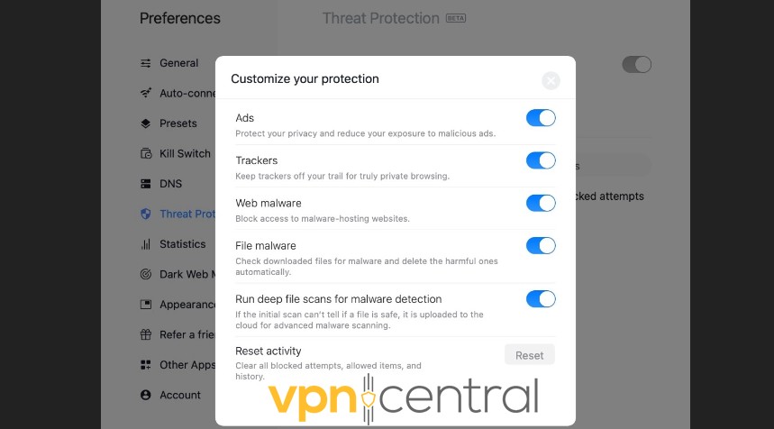 Nord VPN threat protection