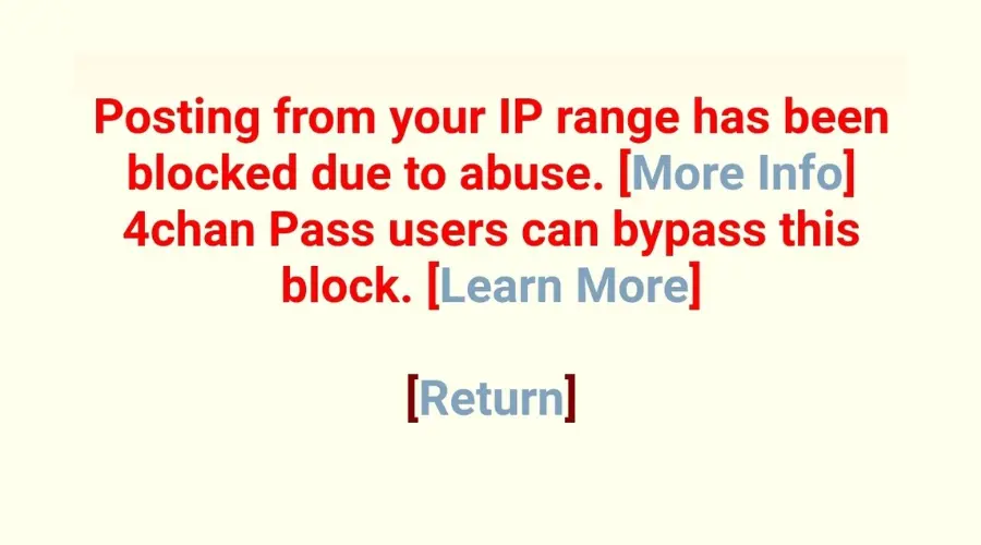 posting from your IP range has been blocked due to abuse error