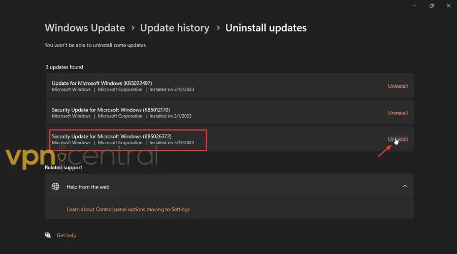 uninstall KB5026372 update on  windows 11