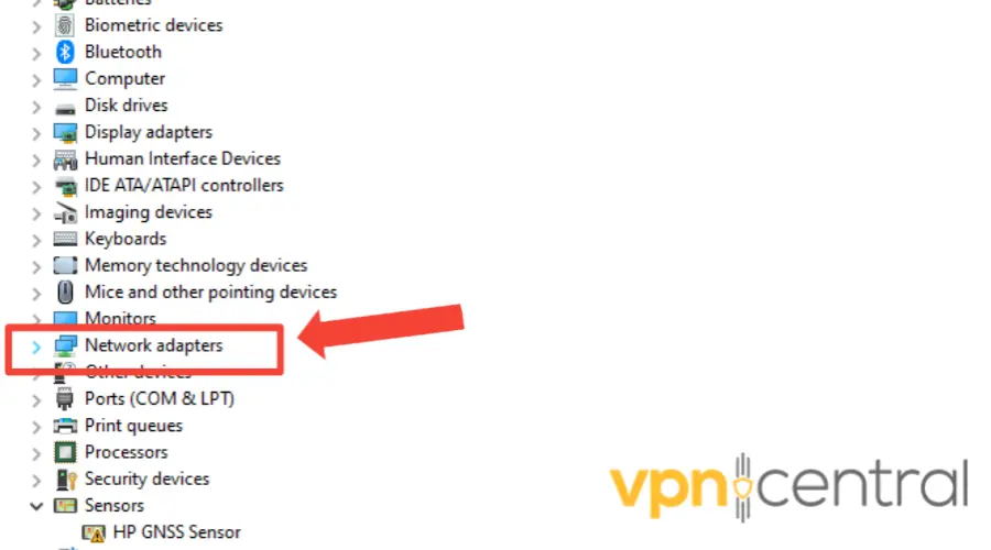 network adapters section in windows device manager
