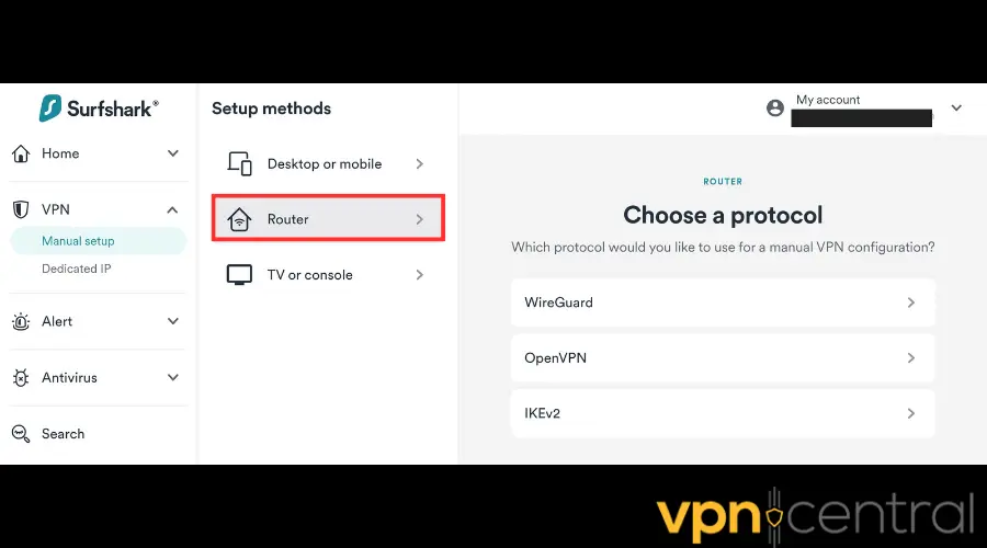 Surfshark VPN router setup method