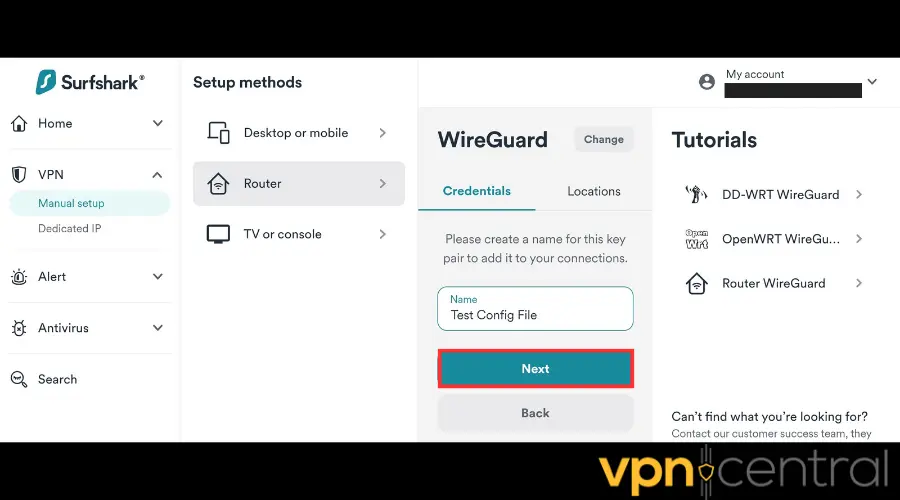 Surfshark VPN key pair name