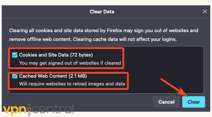 Clear Firefox data