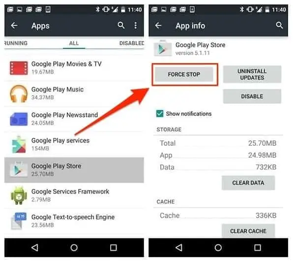 google play store force stop