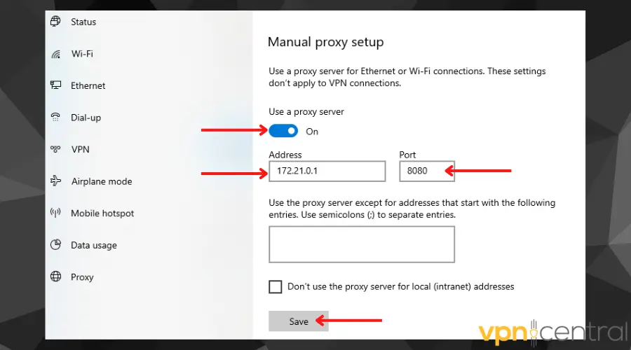 windows manual proxy setup
