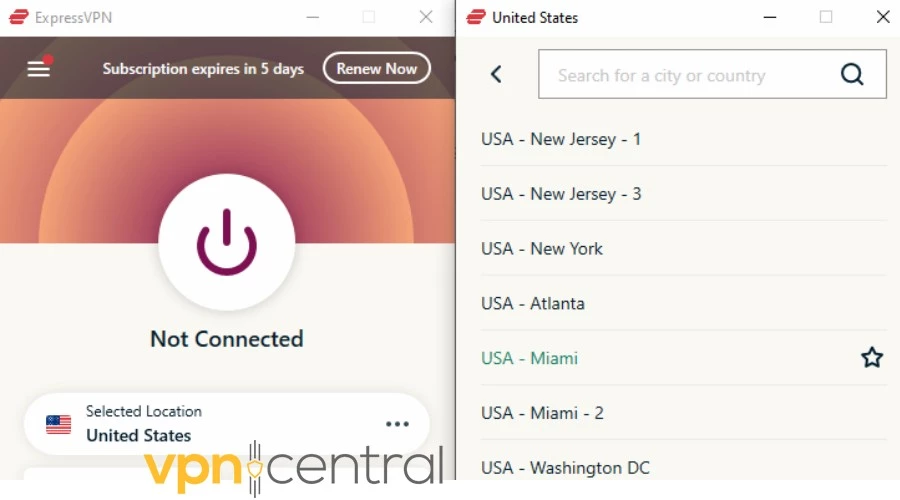 ExpressVPN connected to United States