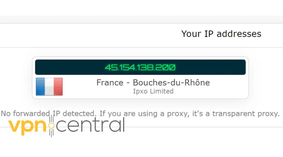 pia dns leak test on french server