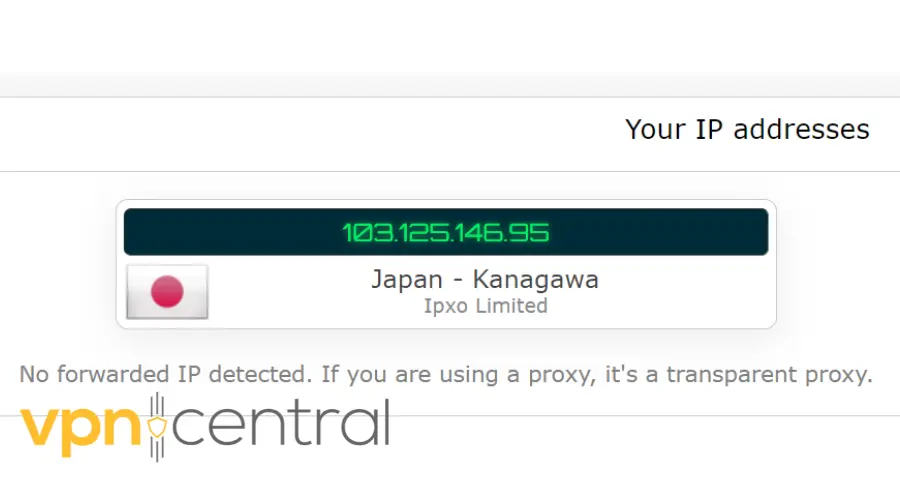 pia dns leak test on japanese server