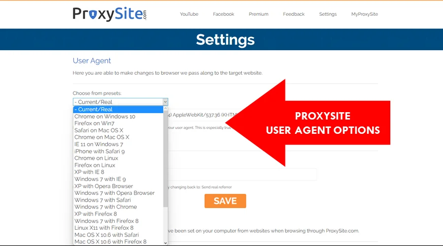 proxysite user agent options
