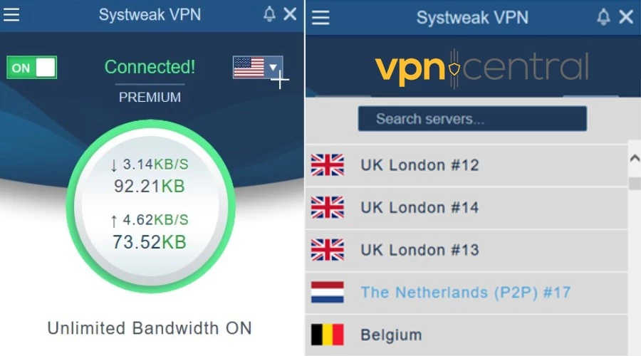 Systweak VPN interface Windows