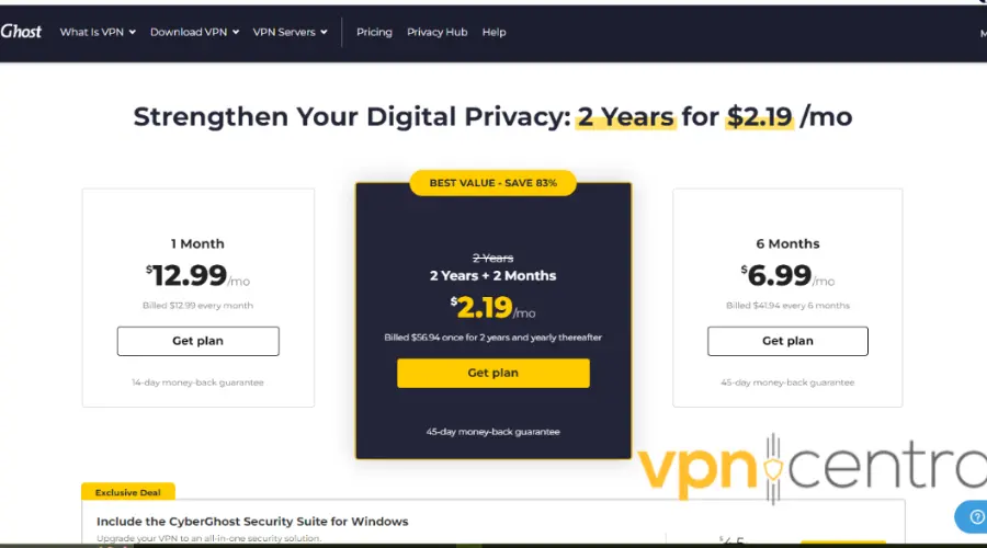 CyberGhost VPN subscription page