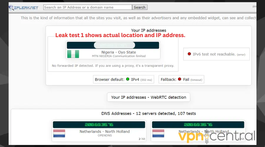 Leak test - no VPN