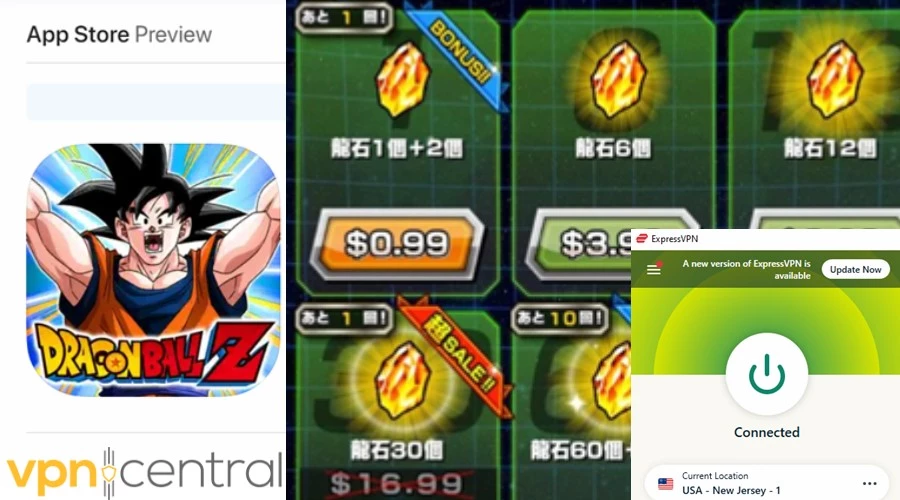 Dragon Ball Dokkan Battle in App Store with ExpressVPN enabled