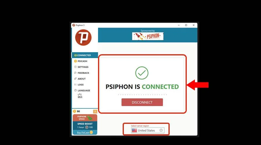 psiphon is connected