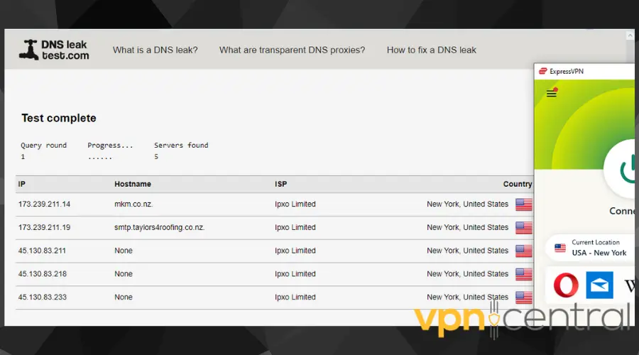 DNS leak test with VPN connected