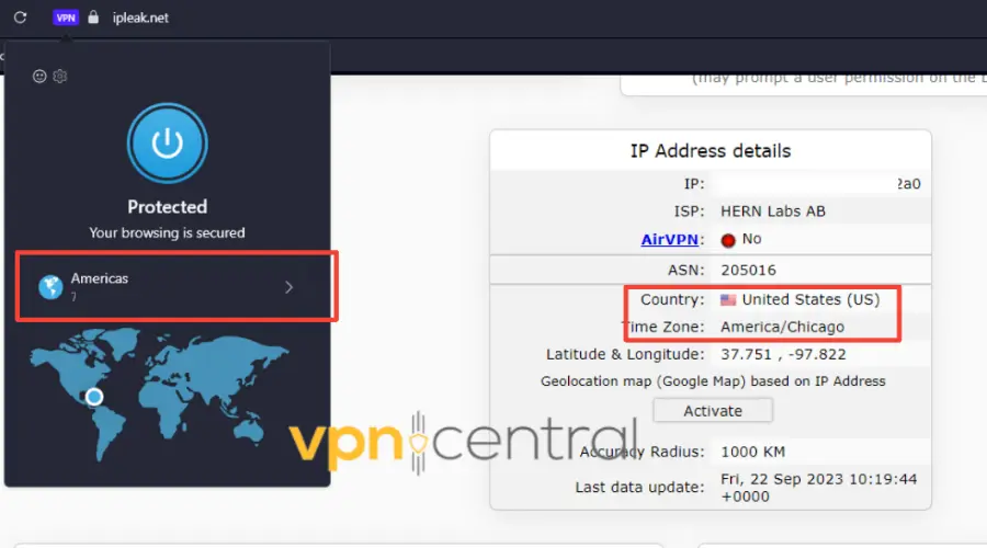 Opera VPN ipleak test
