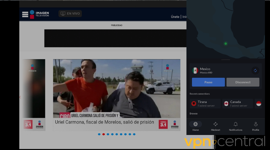 NordVPN unblocks Mexican TV