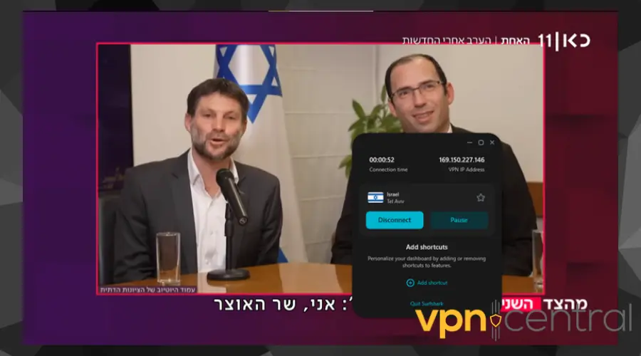 Watch Israeli TV with Surfshark