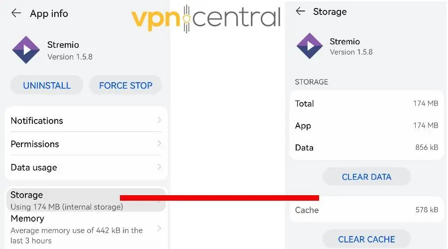 clear data and cache in stremio app