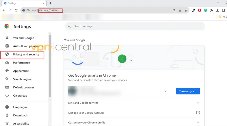 privacy and security option in chrome settings