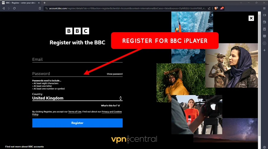 register for a bbc iplayer account