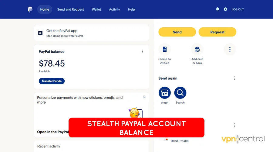 stealth paypal account balance