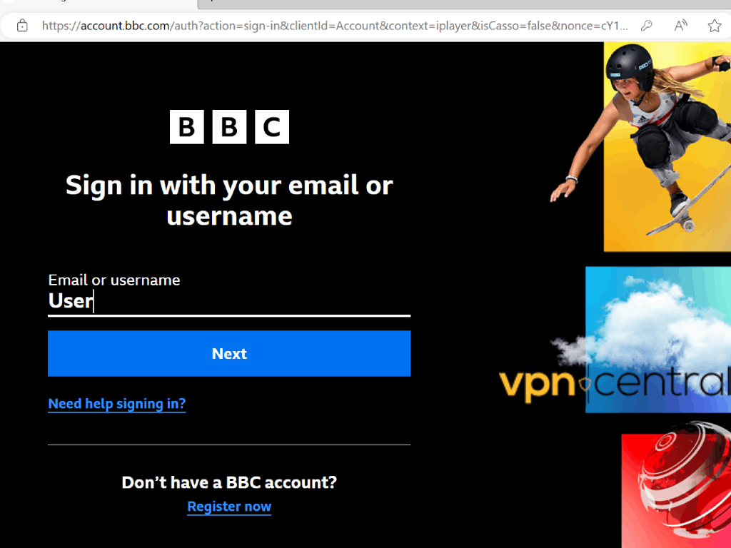 BBC account login page